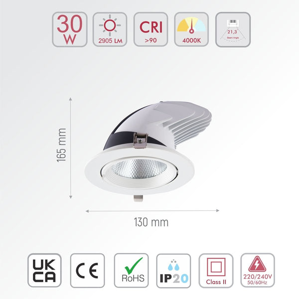 LED Accent Performance Swivel and Scoop Tilt Recessed Downlight CRI90 White
