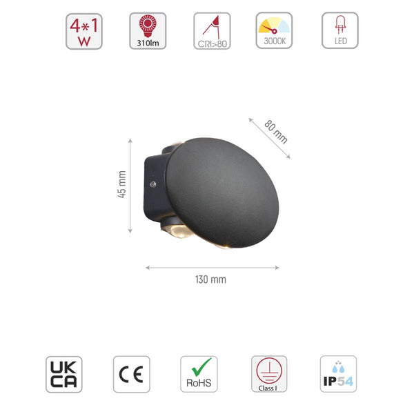 Black Ellipse Up Down Decorative Outdoor Modern LED Wall Light