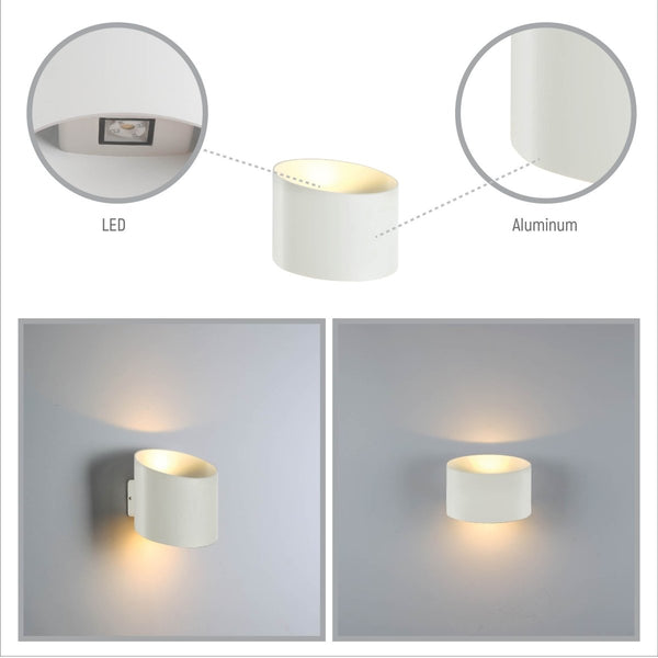 White Oblique Cylinder Up Down Outdoor Modern LED Wall Light