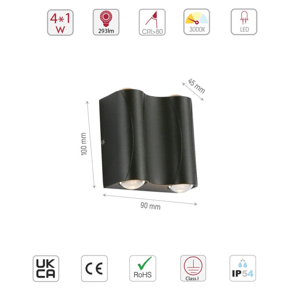 Black Corrugated Up Down Outdoor Modern LED Wall Light
