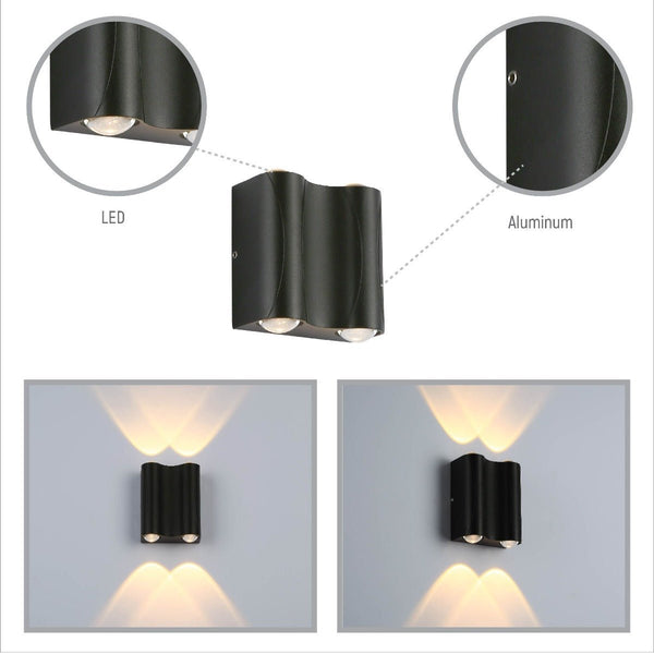 Black Corrugated Up Down Outdoor Modern LED Wall Light