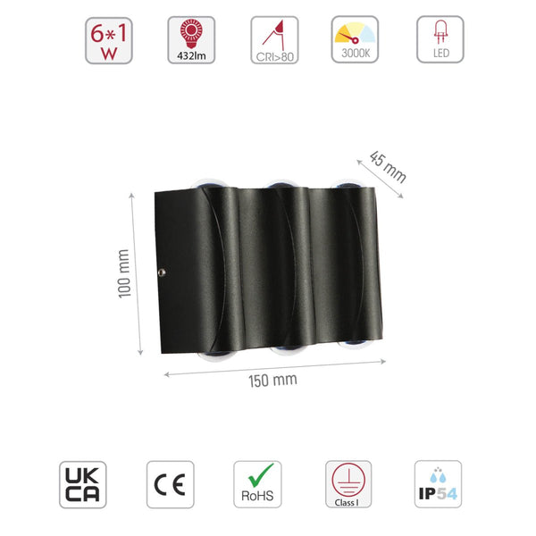 Black Corrugated Up Down Outdoor Modern LED Wall Light