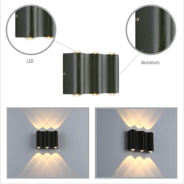 Black Corrugated Up Down Outdoor Modern LED Wall Light