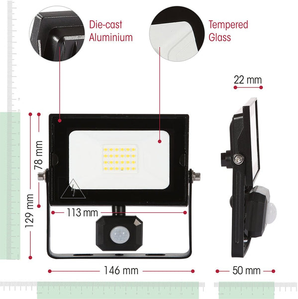 Pegasus Flood Light with PIR Motion Sensor 4000K Cool White IP65