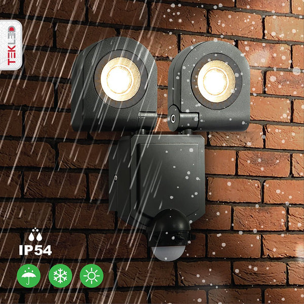 Wall-A Double Head Security Floodlight with PIR Sensor 20W Cool White 4000K