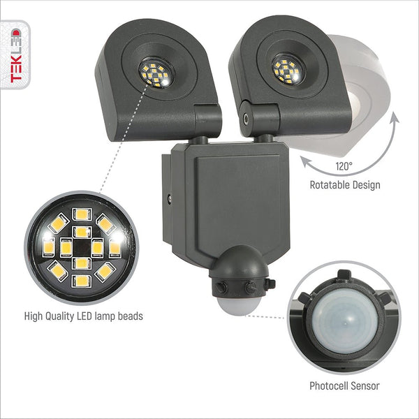 Wall-A Double Head Security Floodlight with PIR Sensor 20W Cool White 4000K