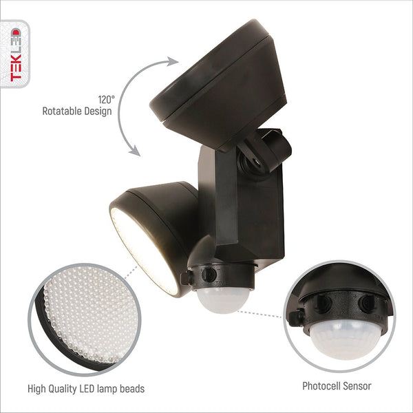 Wall-E Double Head Security Floodlight with PIR Sensor 20W Cool White 4000K