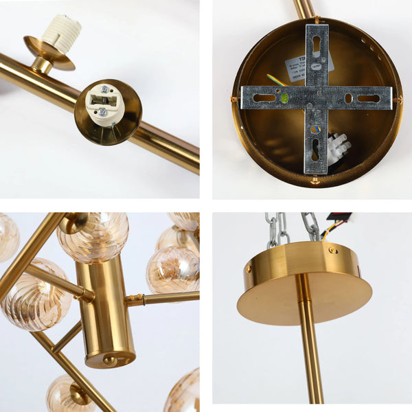 Dimmable 24-Light Bronze Globe Chandelier with Amber Glass Diffuser