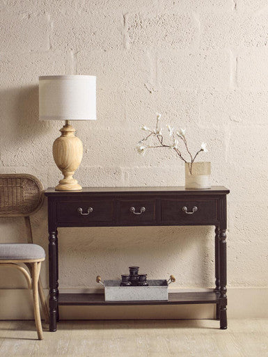 Heritage Three Drawer Vintage Black Console Table