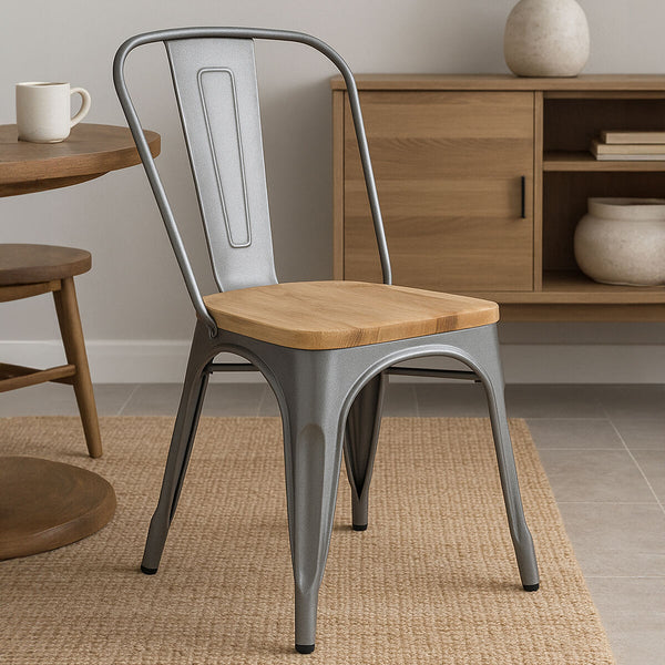 Aldgate Silver Chair in Powder Coated  Metal and Wood