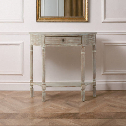 Natural Wash Half Moon Wooden Console Table with Storage Drawer | Heritage