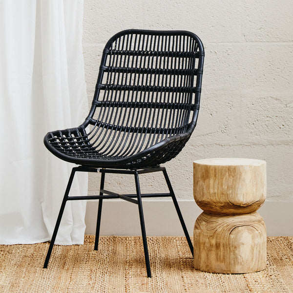 Curved Black Natural Rattan Chair | Lagom