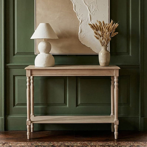 Grey Wooden Console Table with Spindle Legs and Bottom Shelf | Heritage