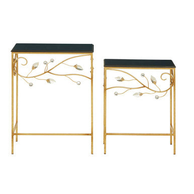 Yaxi Set Of 2 Tables With Black Wooden Top