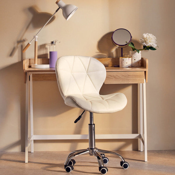 Franki White Velvet Quilted Home Office Chair