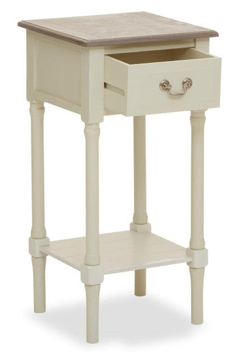 Natural Wooden Frame and White 1 Drawer Wooden Side Table with Lower Storage Shelf | Heritage