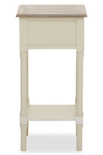 Natural Wooden Frame and White 1 Drawer Wooden Side Table with Lower Storage Shelf | Heritage