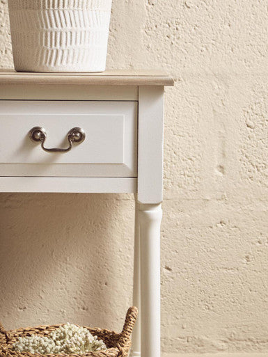 Natural Wooden Frame and White 1 Drawer Wooden Side Table with Lower Storage Shelf | Heritage