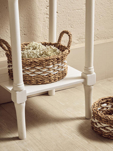 Natural Wooden Frame and White 1 Drawer Wooden Side Table with Lower Storage Shelf | Heritage