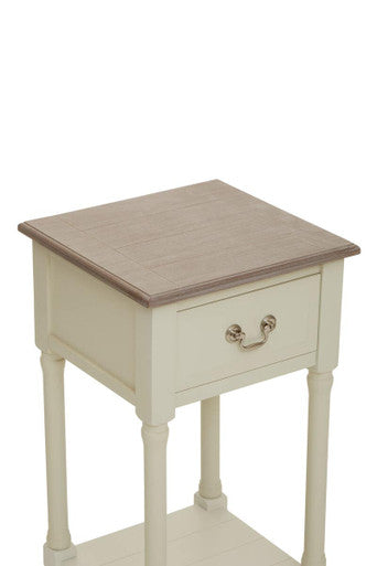 Natural Wooden Frame and White 1 Drawer Wooden Side Table with Lower Storage Shelf | Heritage