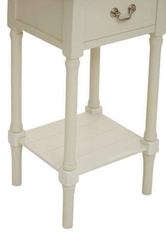 Natural Wooden Frame and White 1 Drawer Wooden Side Table with Lower Storage Shelf | Heritage