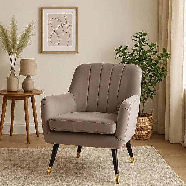 Loretta Mink Velvet Accent Chair With Black Legs