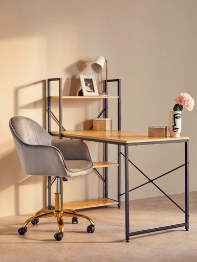 Brent Grey Velvet And Gold Home Office Chair