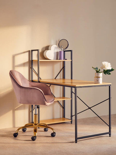 Pink Velvet and Gold Home Office Chair | Brent