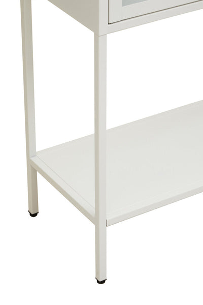 Acier Two Door White Metal Cabinet With Glass Doors
