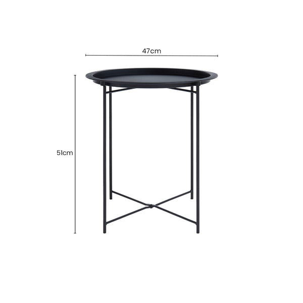 Acero Black Metal Round Side Table with Cross Base