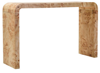 Natural Burl Wood Curved Console Table with Smooth Curved Edges | Mota