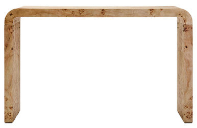 Natural Burl Wood Curved Console Table with Smooth Curved Edges | Mota