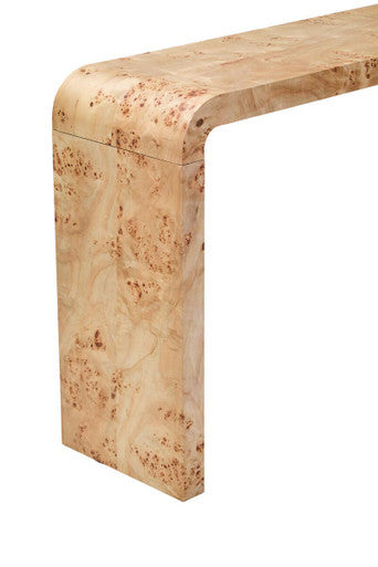 Natural Burl Wood Curved Console Table with Smooth Curved Edges | Mota