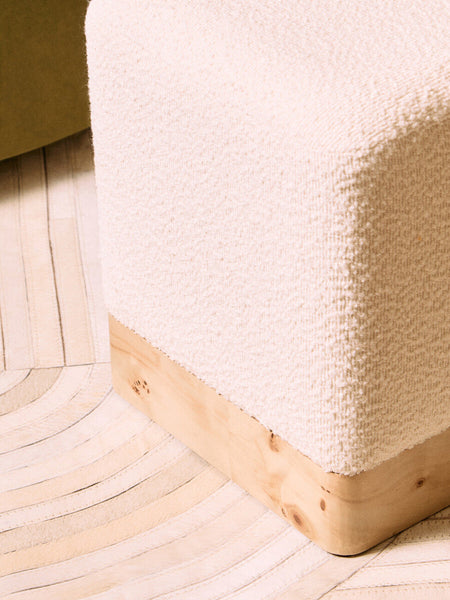 Mota Burl Wood And Cream Boucle Square Stool