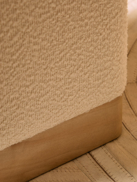 Mota Burl Wood And Cream Boucle Square Stool
