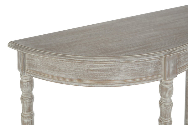 Natural Wooden Half Moon Console Table with Lower Storage Shelf | Heritage