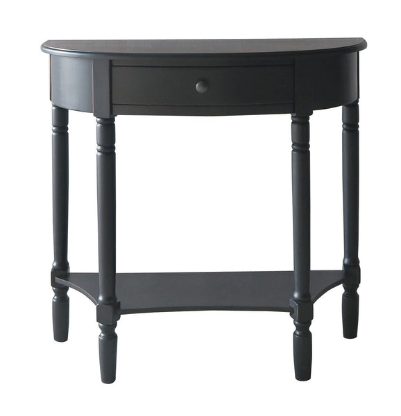 Heritage Black Wooden Half Moon 1 Drawer Console Table with Lower Shelf