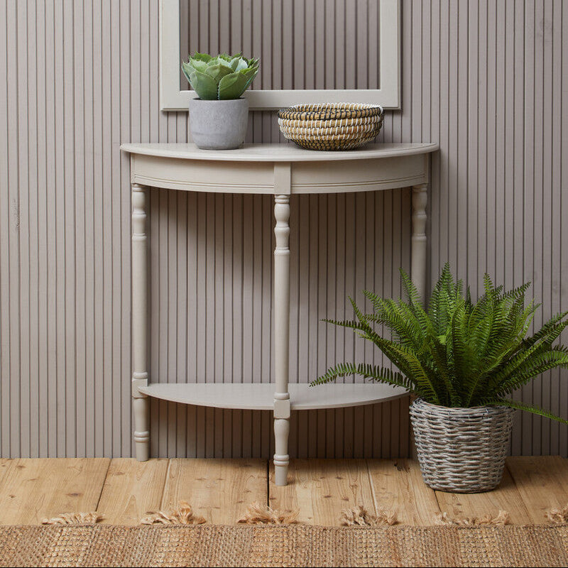 Heritage Grey Putty Wooden Half Moon Console Table