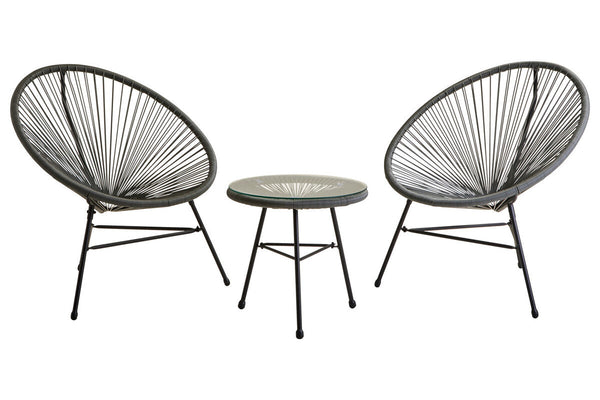 Miami Grey Rattan 3 Piece Patio Set with Glass Top Table