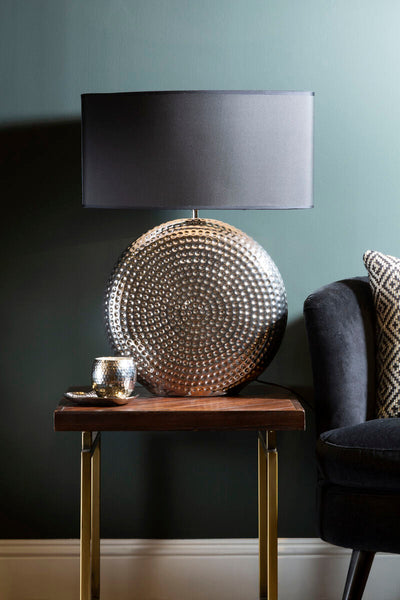 Small Hammered Chrome Finish Table Lamp | Evette
