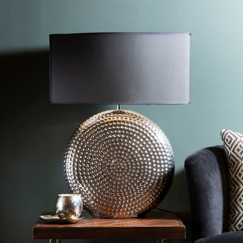 Small Hammered Chrome Finish Table Lamp | Evette