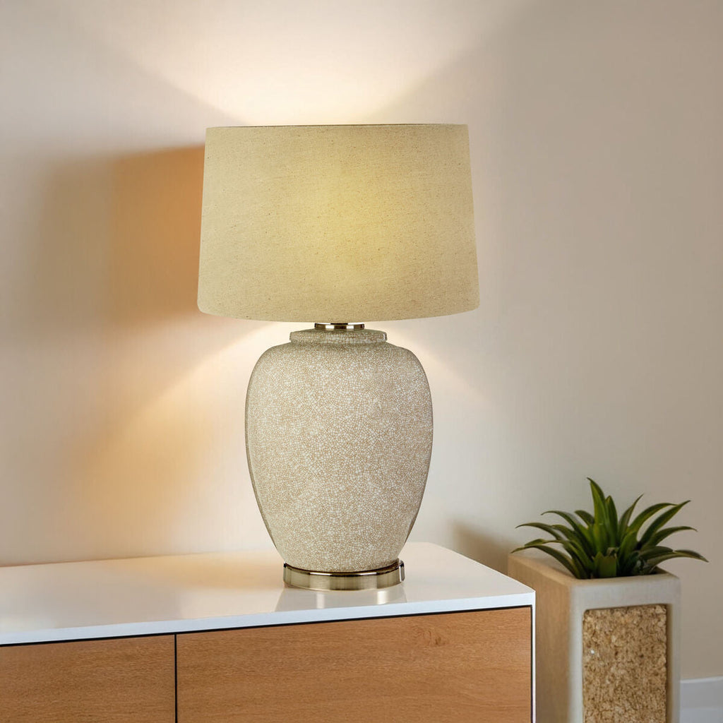 Anora Natural Ceramic Table Lamp with Stone Linen Shade