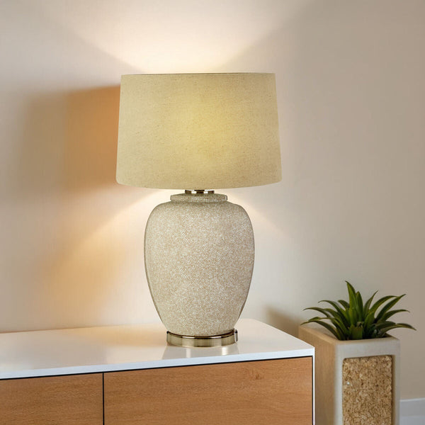 Anora Natural Ceramic Table Lamp with Stone Linen Shade