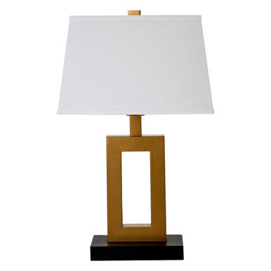 White Fabric Shade with Gold Finish Frame Table Lamp | Leora