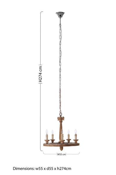 5 Arm Oak Wood Chandelier | Paxton