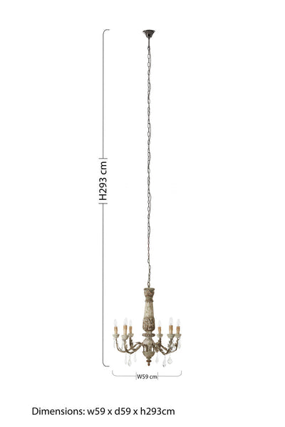 Carved Wooden 6 Arm Chandelier | Pavatti