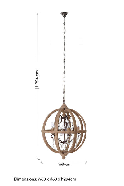 5 Arm Metal and Oak Wood Orb Chandelier | Pia