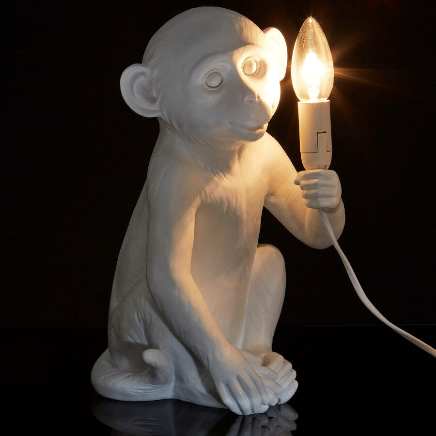 White Finish Monkey Lamp | Boho