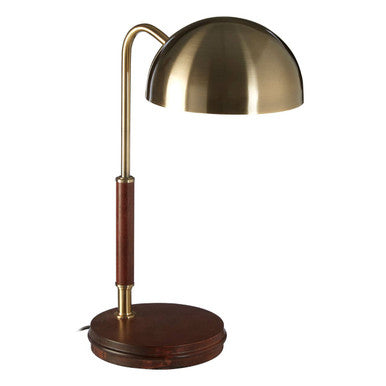 Antique Brass Finish Task Lamp with Wood Base | Sydnee