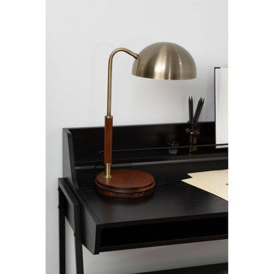 Antique Brass Finish Task Lamp with Wood Base | Sydnee